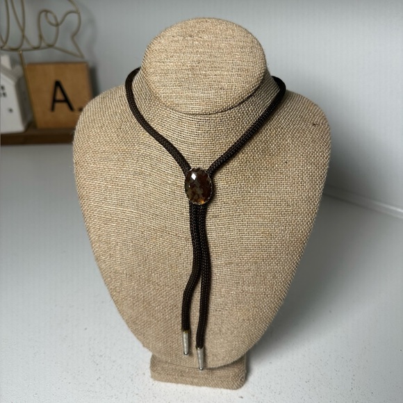 Other - Vintage Bolo Tie Brown Agate Stone Western Necklace Cowboy Rodeo Unisex